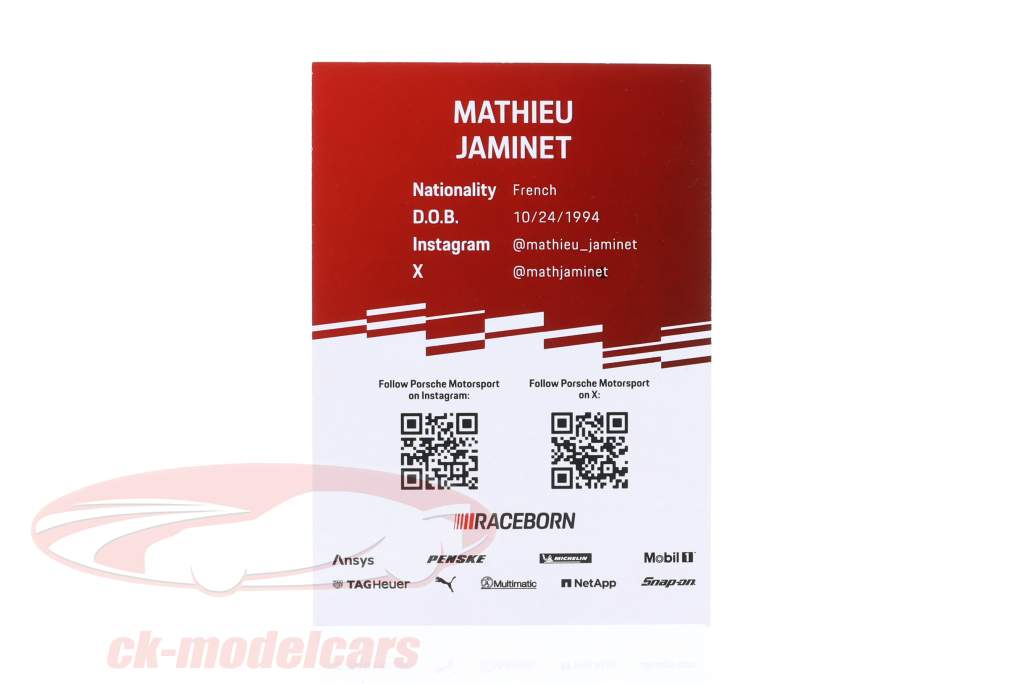 Porsche 963 #6 3-й 24h Daytona 2025 Mathieu Jaminet Карта с автографом