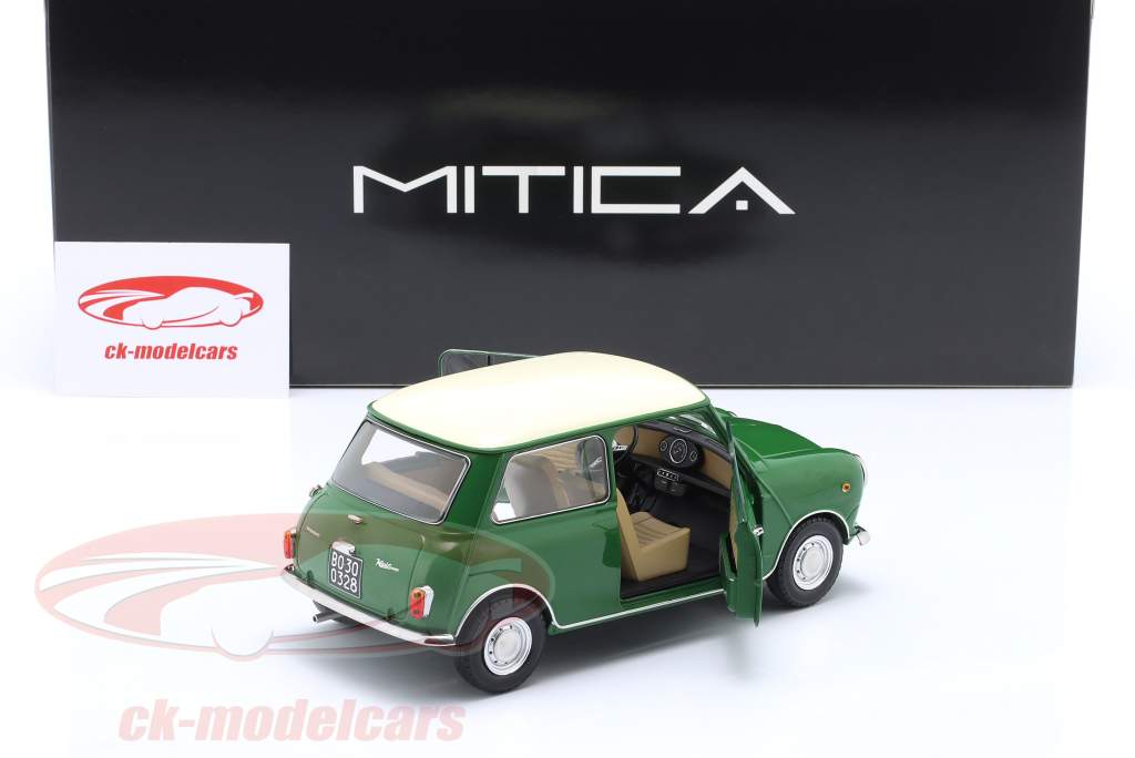 Mini Cooper MK1 ano de construção 1966 marfim verde, bege 1:18 Mitica
