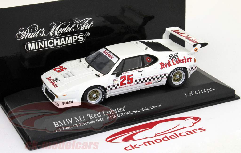 BMW M1 Red Lobster N° 25 LA Times GP Riverside 1er IMSA GTO 1981 1:43 Minichamps