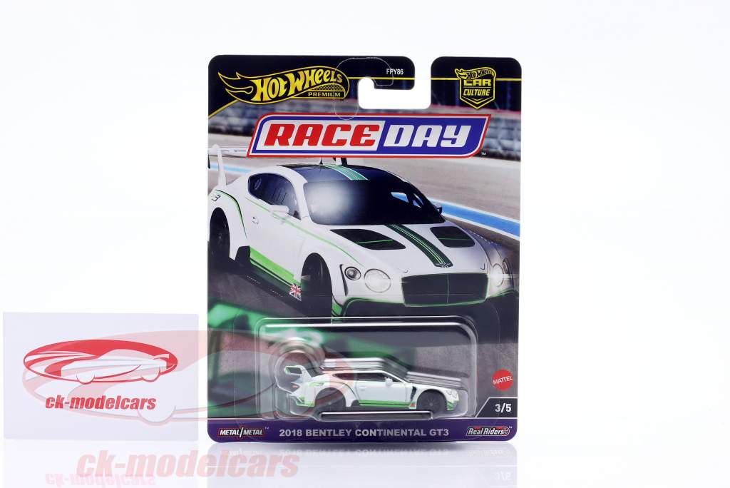 Bentley Continental GT3 année de construction 2018 blanc / vert 1:64 HotWheels