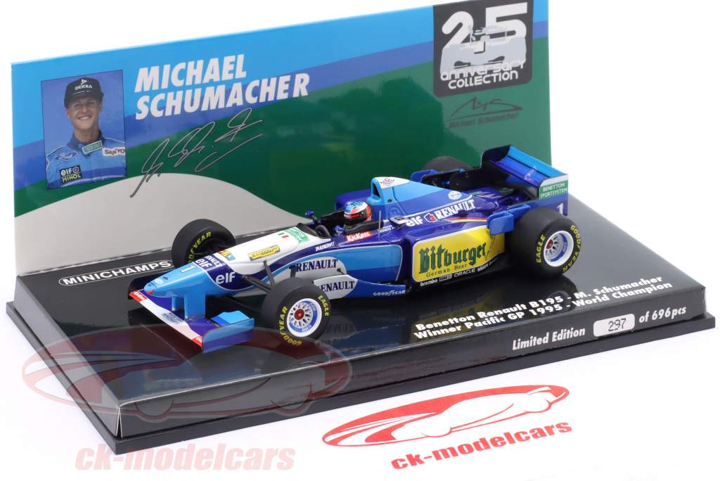 M. Schumacher Benetton B195 #1 vinder Stillehavet GP formel 1 verdensmester 1995 1:43 Minichamps