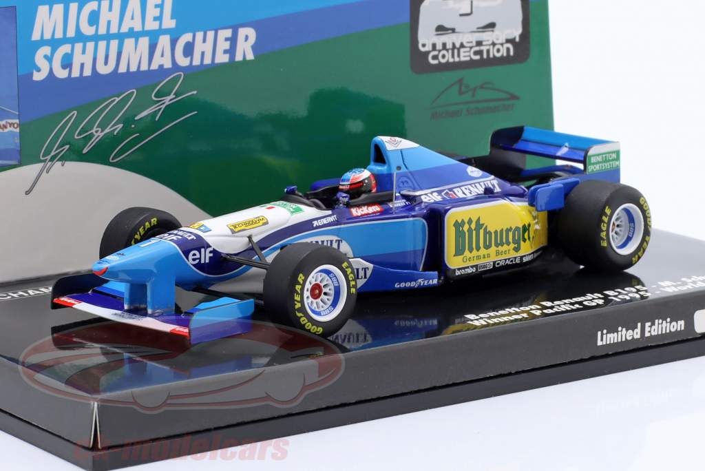 M. Schumacher Benetton B195 #1 winnaar Vreedzaam GP formule 1 wereldkampioen 1995 1:43 Minichamps