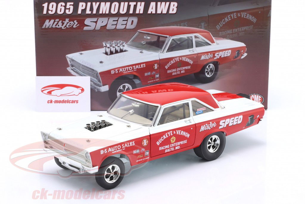 Plymouth AWB Mister Speed Baujahr 1965 rot / weiß 1:18 GMP