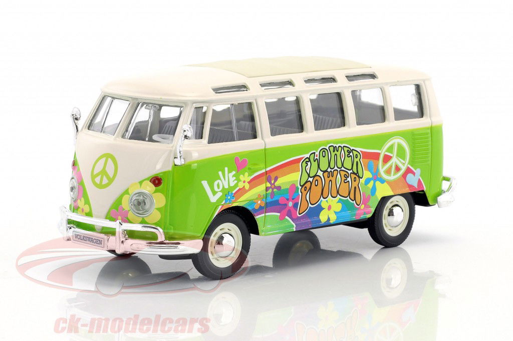 Volkswagen VW T1 Samba Bus Hippie Line Flower Power hellgrün / weiß 1:24 Maisto