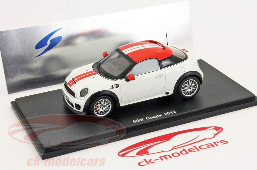Mini Coupe construído em 2012 branco com listras vermelhas 1:43 Centelha