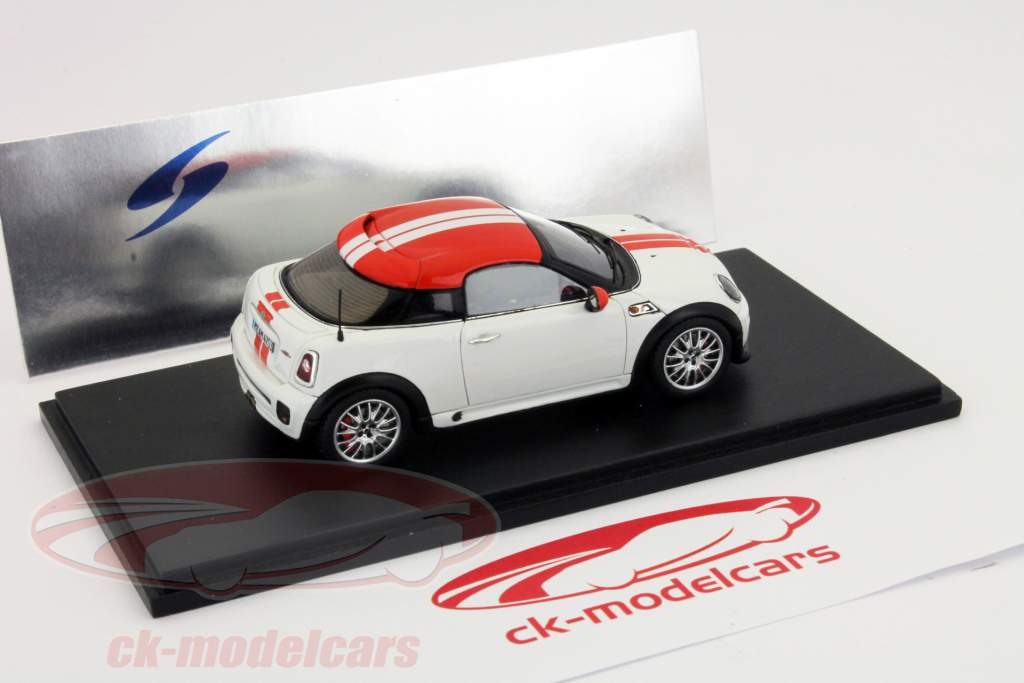Mini Coupe construído em 2012 branco com listras vermelhas 1:43 Centelha