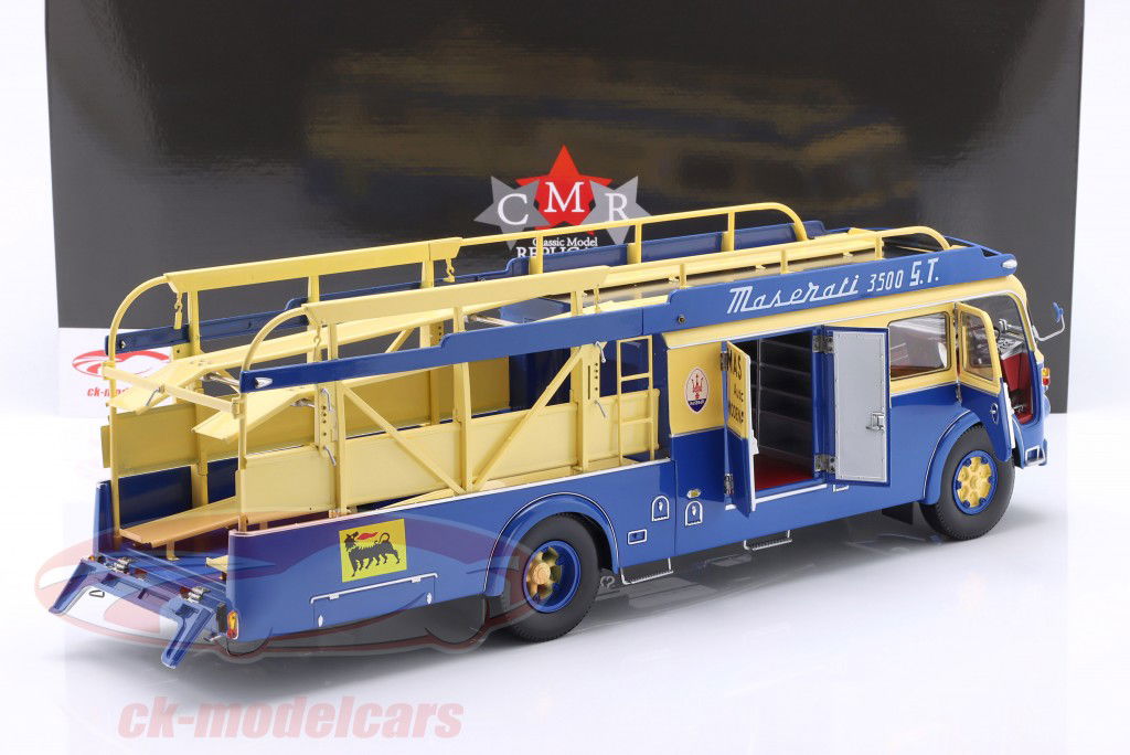 Fiat 642 RN2 Bartoletti Maserati Trasportatore da corsa 1957 blu / giallo 1:18 CMR