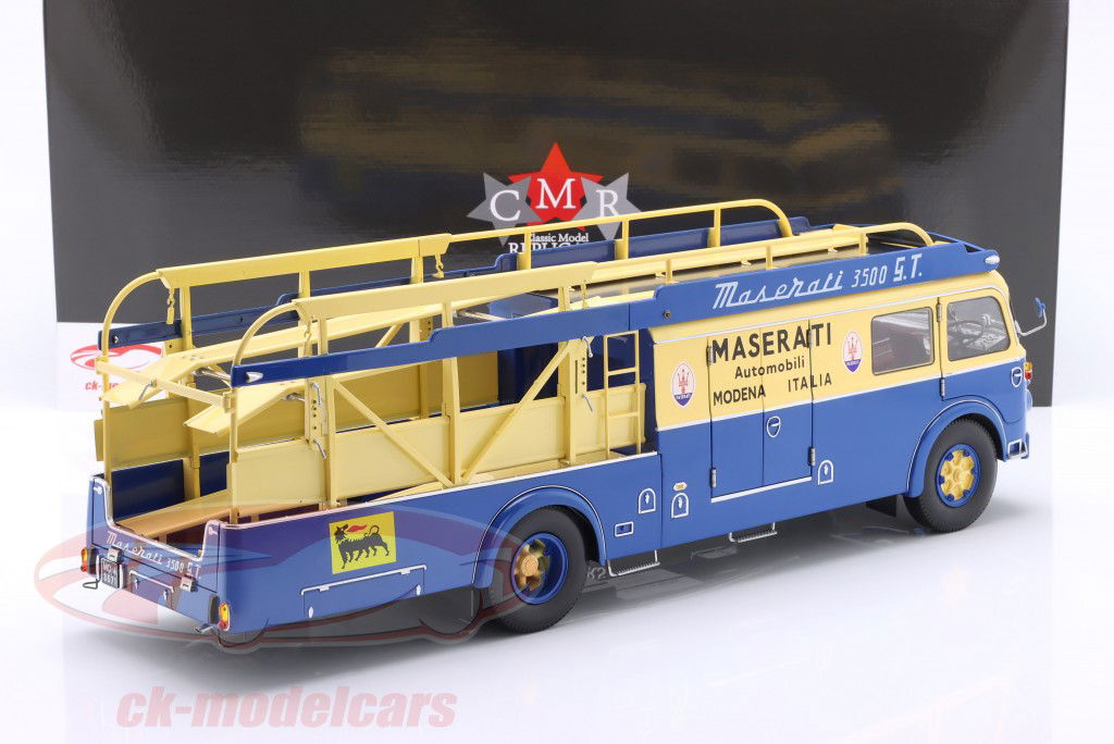 Fiat 642 RN2 Bartoletti Maserati Racertransportør 1957 blå / gul 1:18 CMR