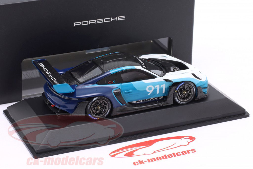 Porsche 911 (992) GT3 R Rennsport Bouwjaar 2023 blauw / wit 1:43 Spark