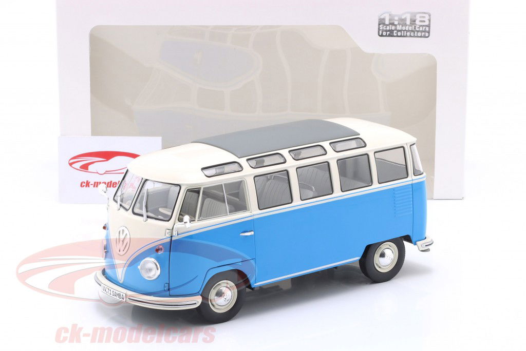 Volkswagen VW T1 Samba Bus 建造年份 1962 蓝色的 / 白色的 1:18 Solido