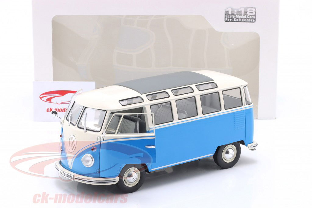 Volkswagen VW T1 Samba Bus 建造年份 1962 蓝色的 / 白色的 1:18 Solido