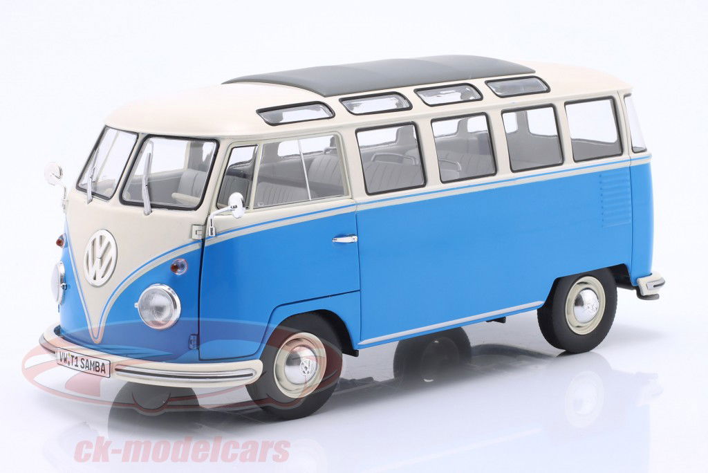 Volkswagen VW T1 Samba Bus 建造年份 1962 蓝色的 / 白色的 1:18 Solido