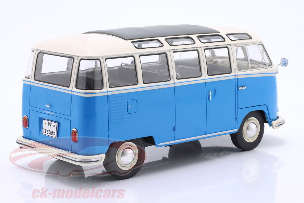 Volkswagen VW T1 Samba Bus Bouwjaar 1962 blauw / wit 1:18 Solido