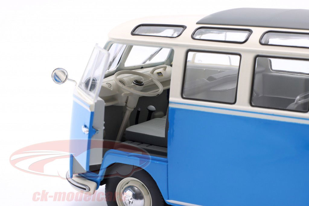 Volkswagen VW T1 Samba Bus 建造年份 1962 蓝色的 / 白色的 1:18 Solido