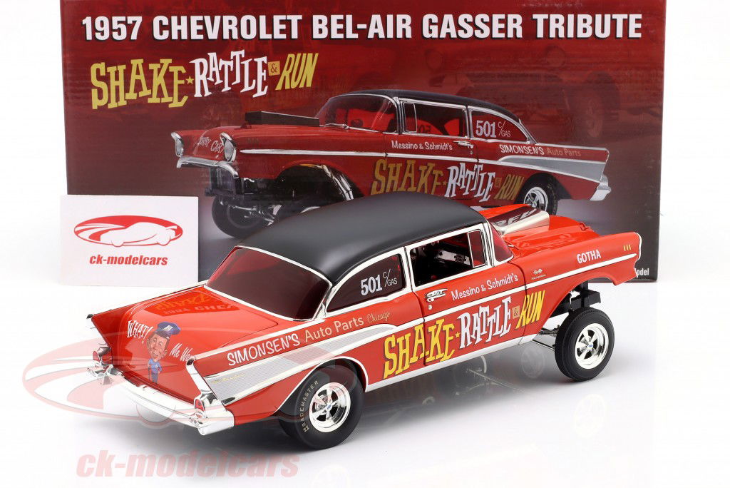 Chevrolet Bel Air Gasser "Shake Rattle & Run Tribute" Bouwjaar 1957 rood 1:18 GMP