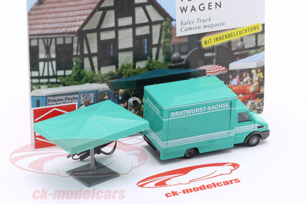 Bratwurst saxon fourgon de vente turquoise / blanc 1:87 Busch