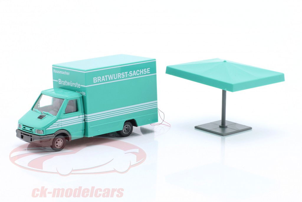 Bratwurst Saksisk salgsvogn turkis / hvid 1:87 Busch