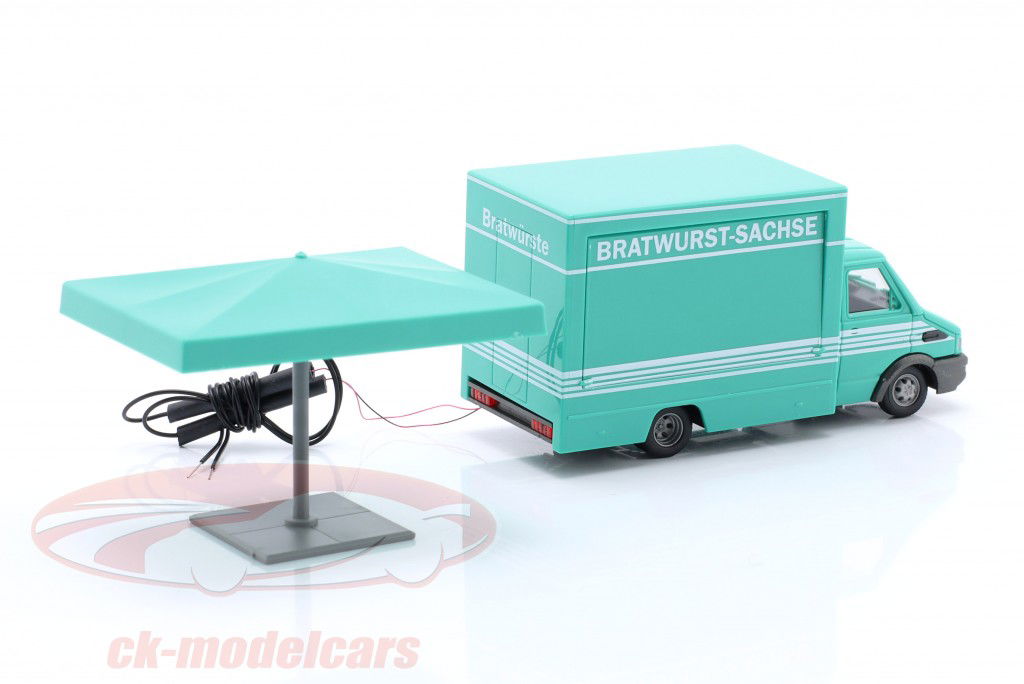 Bratwurst Saksisk salgsvogn turkis / hvid 1:87 Busch