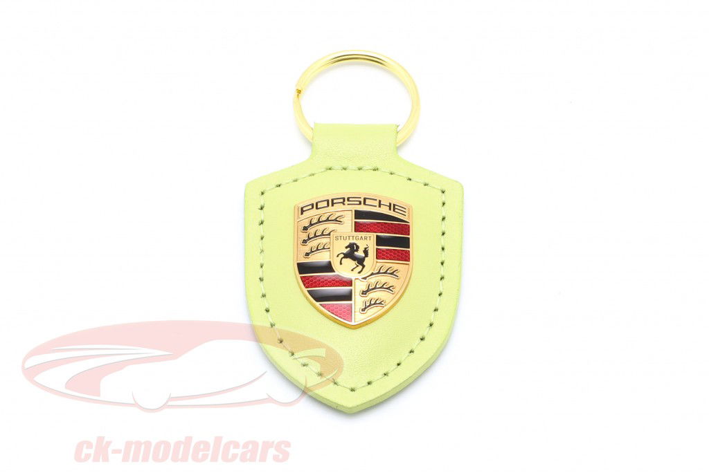 革製キーホルダー Porsche バッジ カルタヘナ 黄色 メタリック