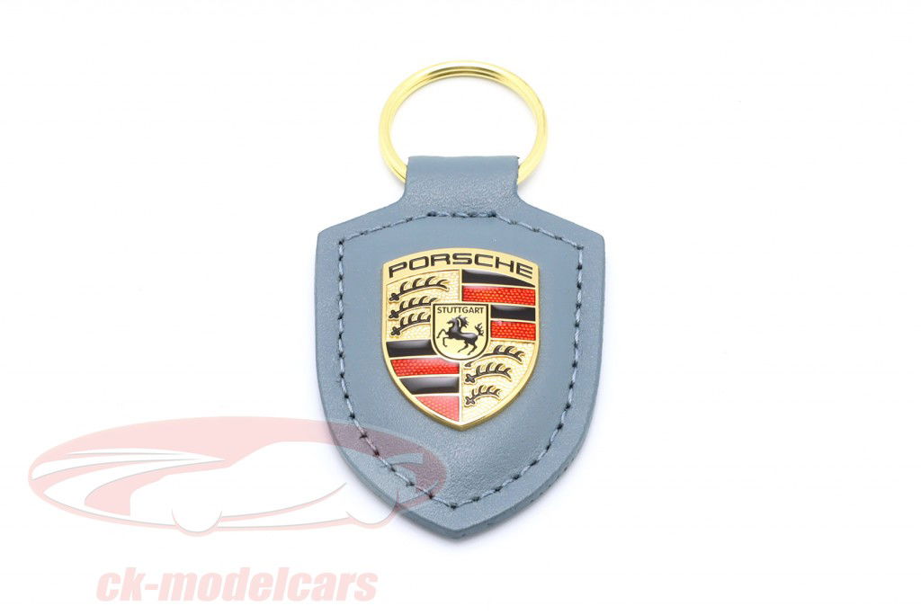 革製キーホルダー Porsche バッジ shoreblue メタリック