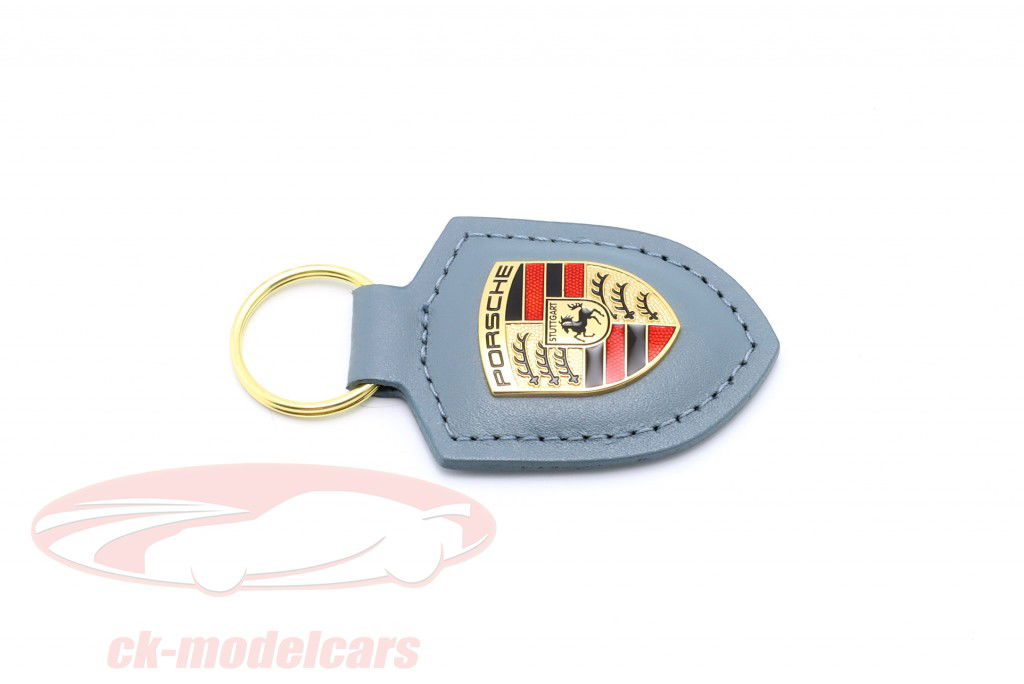 革製キーホルダー Porsche バッジ shoreblue メタリック
