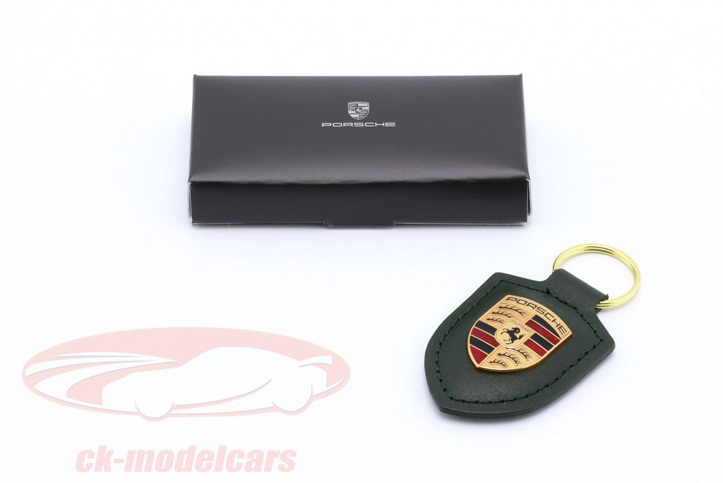革製キーホルダー Porsche バッジ オークグリーン