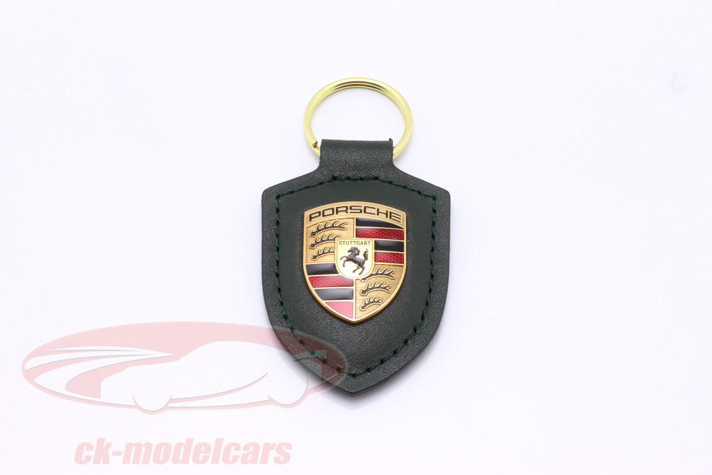 革製キーホルダー Porsche バッジ オークグリーン