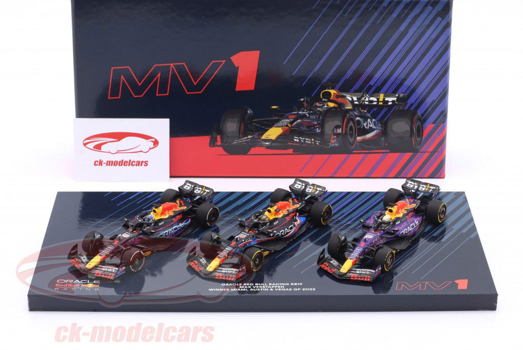 3-Car Set Verstappen gagnant Miami / USA / Las Vegas GP formule 1 Champion du monde 2023 1:43 Minichamps