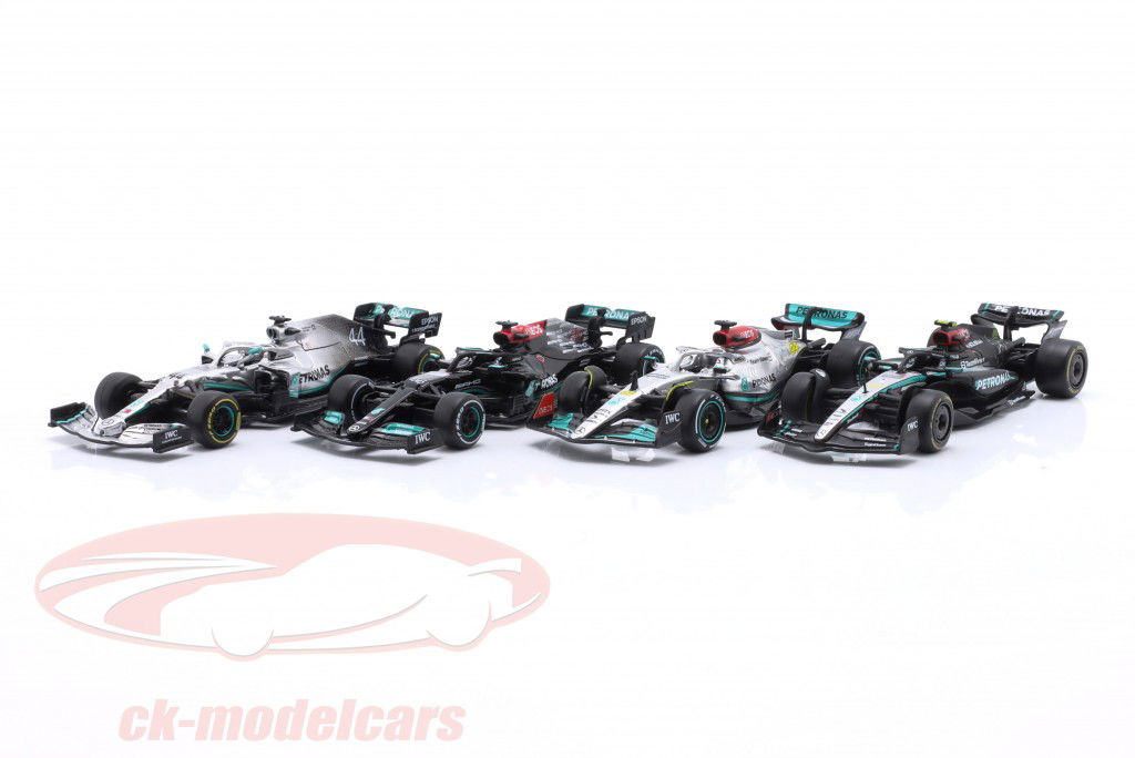 4 carros definir Mercedes-AMG Petronas Lewis Hamilton fórmula 1 2019-2024 1:43 Bburago