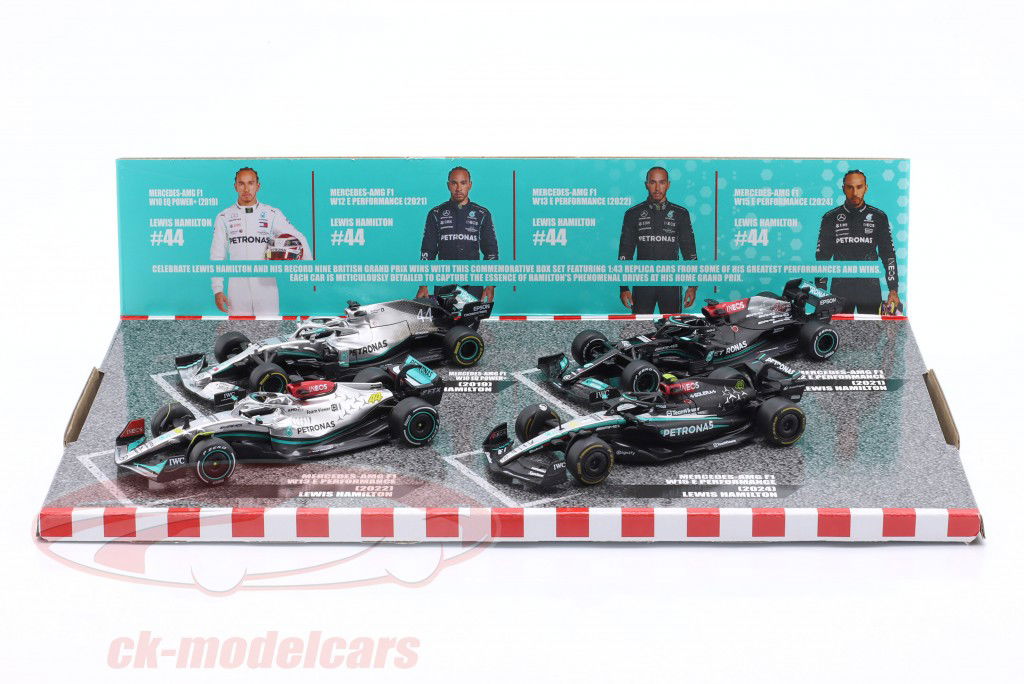 4-Car Set Mercedes-AMG Petronas Lewis Hamilton Formel 1 2019-2024 1:43 Bburago