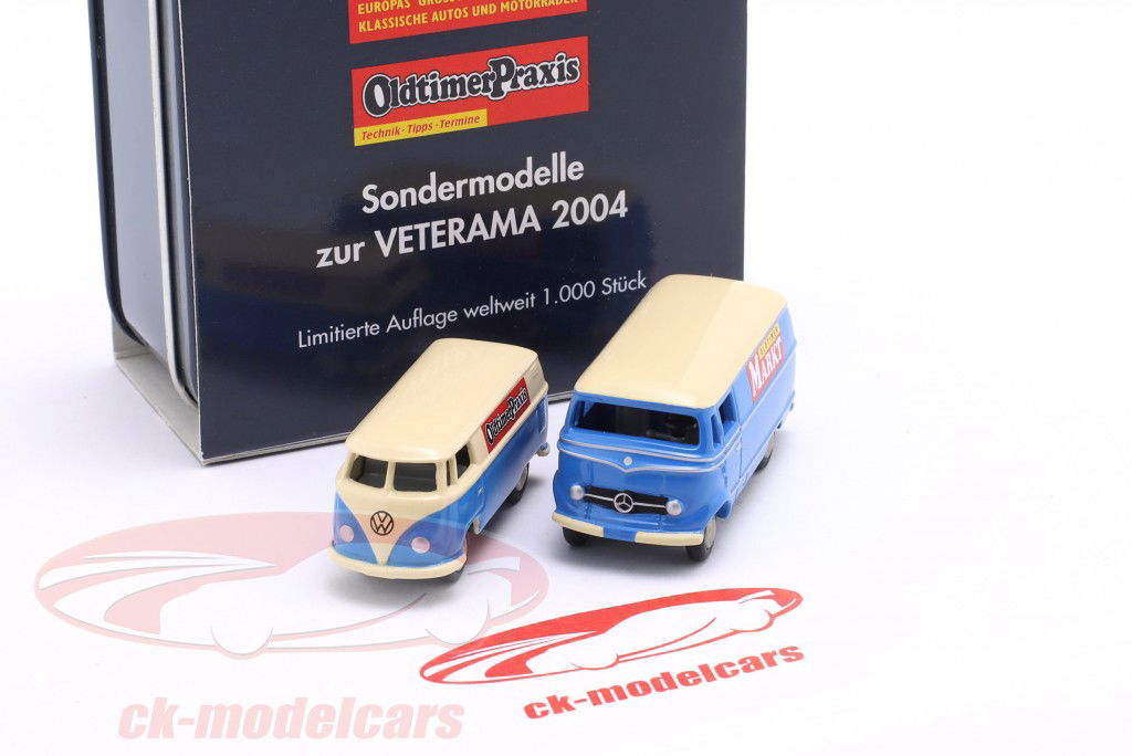 2-Car Set Veterama 特殊型号 2004 Oldtimer Markt 蓝色的 / 浅褐色的 1:87 Bubmobile