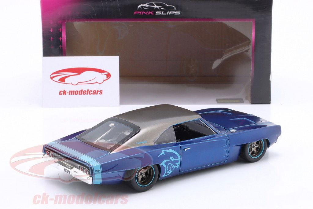 Dodge Charger Widebody Byggeår 1968 blå metallisk 1:24 Jada Toys