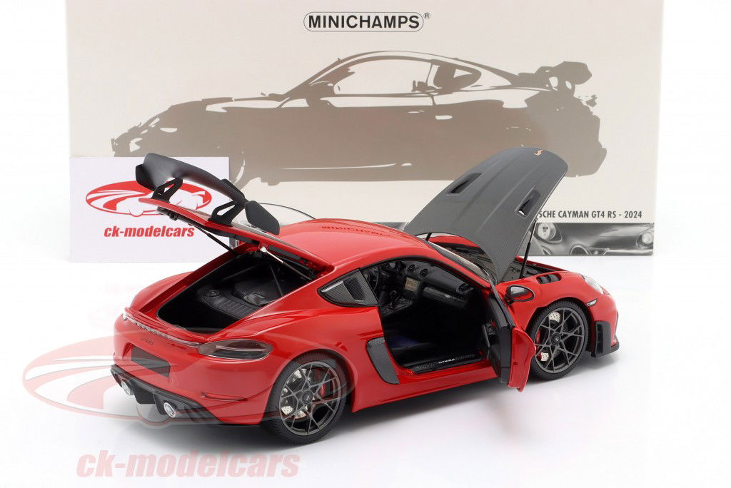 Porsche Cayman GT4 RS Paquete Weissach 2024 rojo 1:18 Minichamps