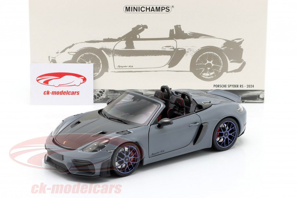 Porsche 718 Spyder RS Weissach-pakken Byggeår 2024 grå 1:18 Minichamps