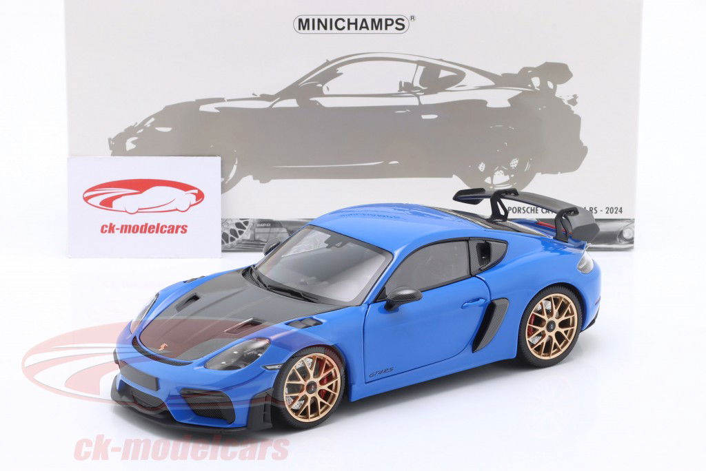 Porsche Cayman GT4 RS with Weissach package Year 2024 blue 1:18 Minichamps