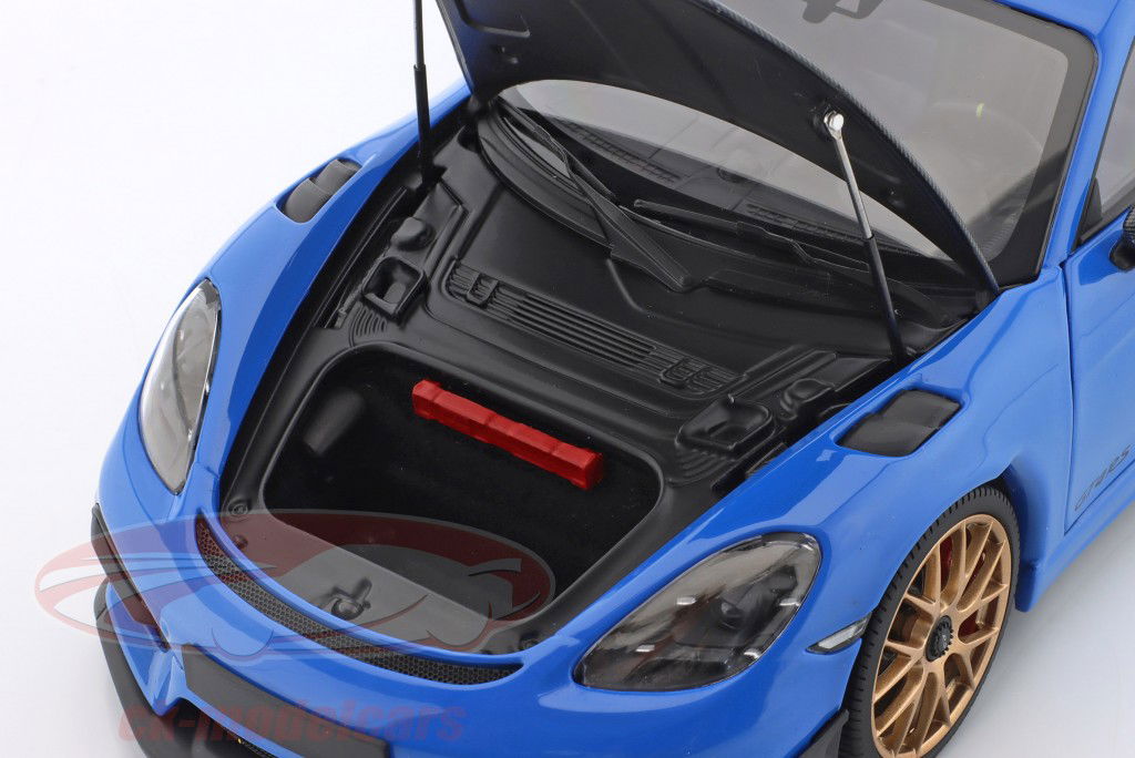 Porsche Cayman GT4 RS と ヴァイザッハパッケージ 建設年 2024 青 1:18 Minichamps