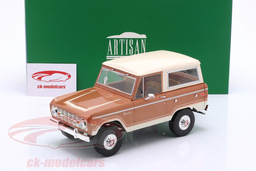Ford Bronco Ranger Byggeår 1973 brun metallisk / hvid 1:18 Greenlight