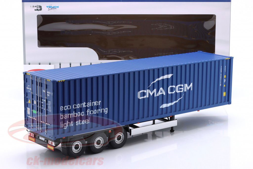 Transporttrailer / sættevogn med beholder 2024 blå 1:24 Solido