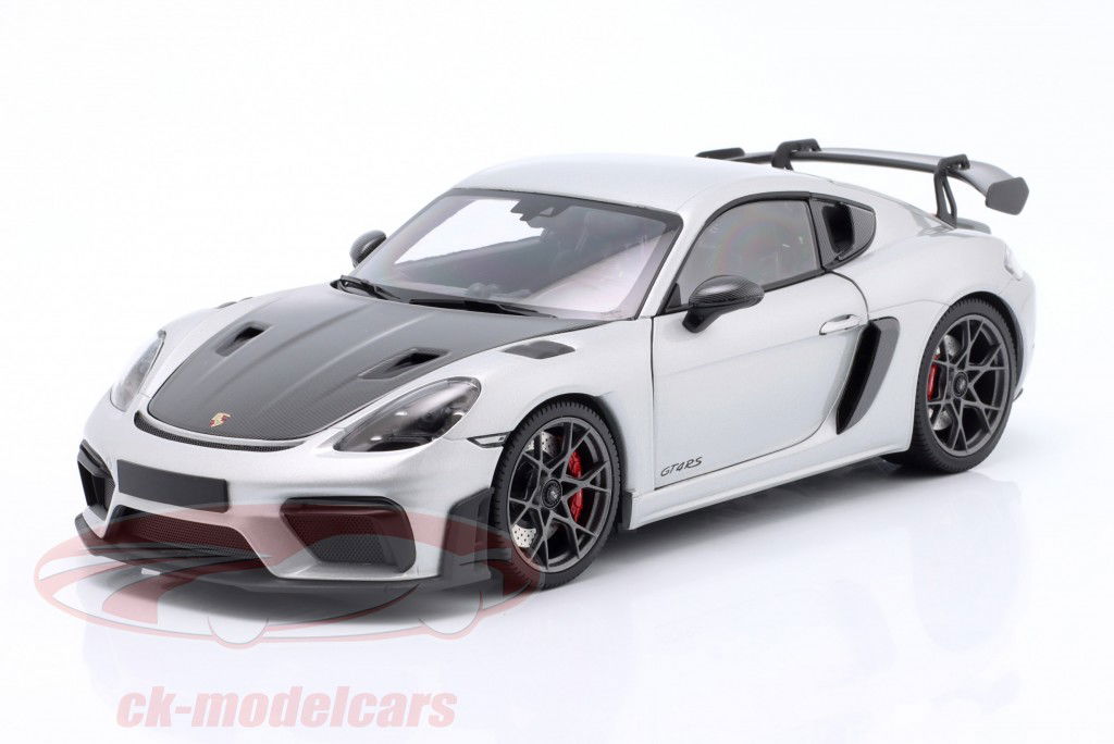 Porsche Cayman GT4 RS 2024 argento metallico / Weissach pacchetto 1:18 Minichamps