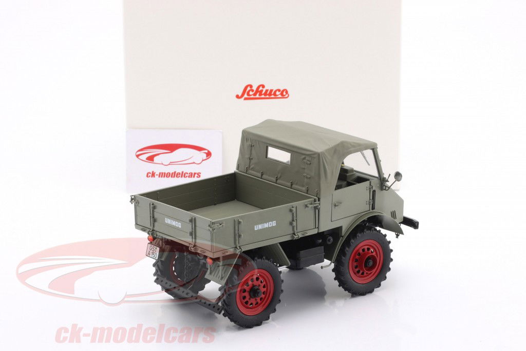 Unimog 401 met Zachte kap grijs / roodheid velgen 1:18 Schuco