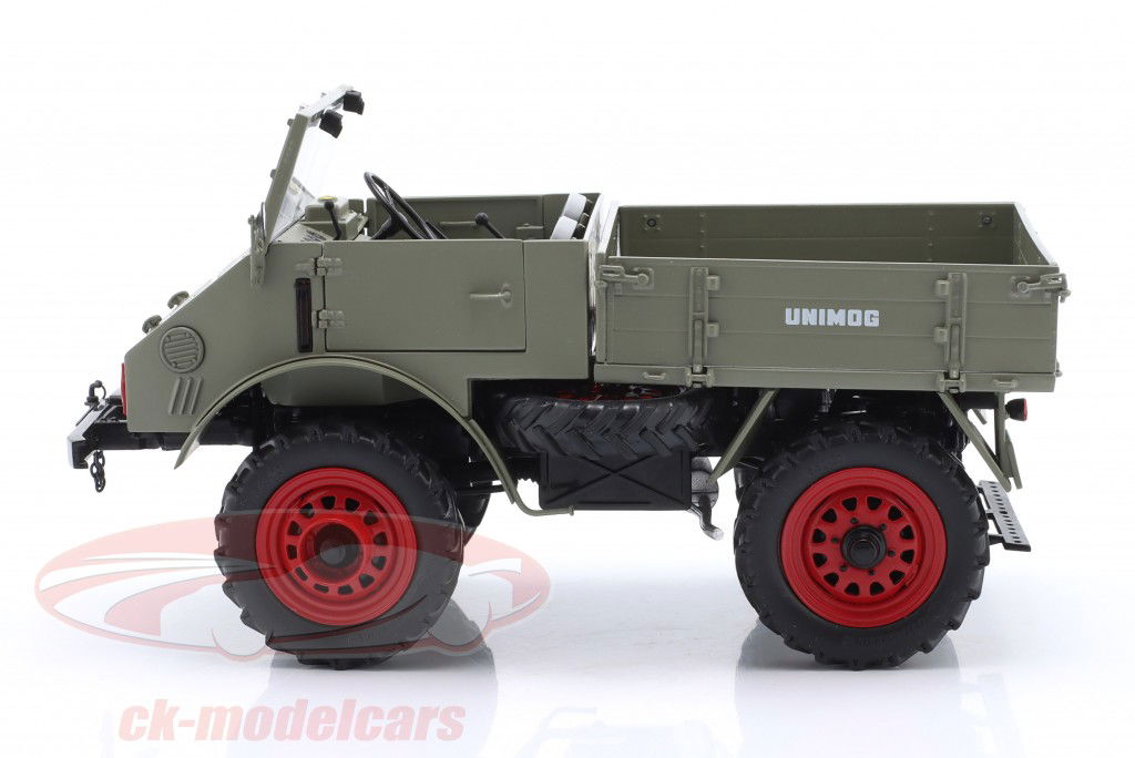 Unimog 401 met Zachte kap grijs / roodheid velgen 1:18 Schuco