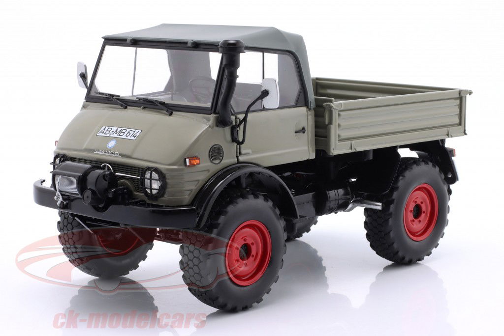 Unimog 406 met Zachte kap grijs / roodheid velgen 1:18 Schuco