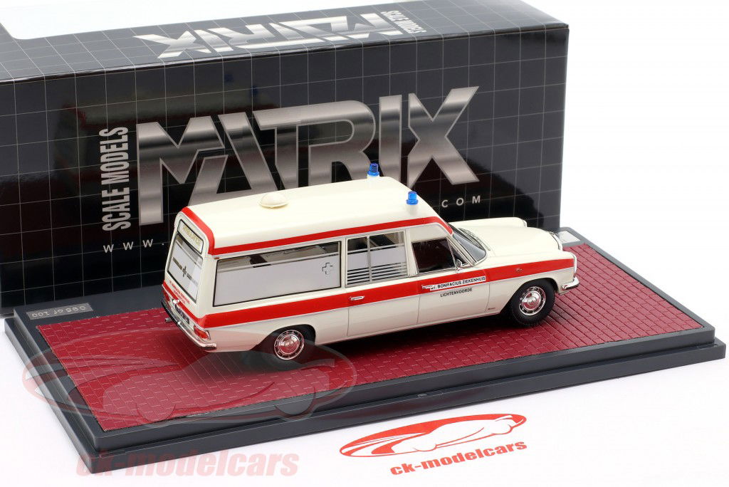 Mercedes-Benz V114 Visser Ambulance Byggeår 1968-1973 hvid / rød 1:43 Matrix