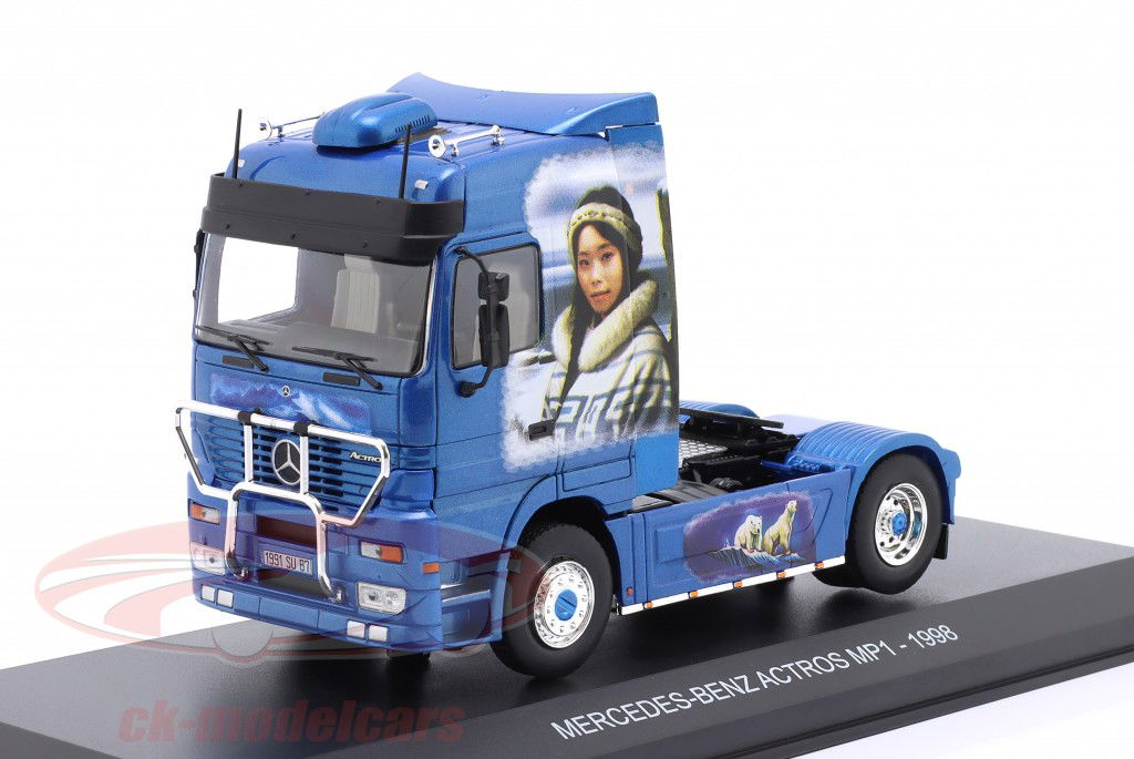 Mercedes-Benz Actros MP1 Camión 1998 azul / Eskimo Arctic Airbrush 1:43 Hachette