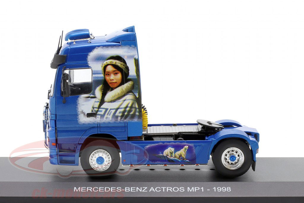 Mercedes-Benz Actros MP1 Camión 1998 azul / Eskimo Arctic Airbrush 1:43 Hachette