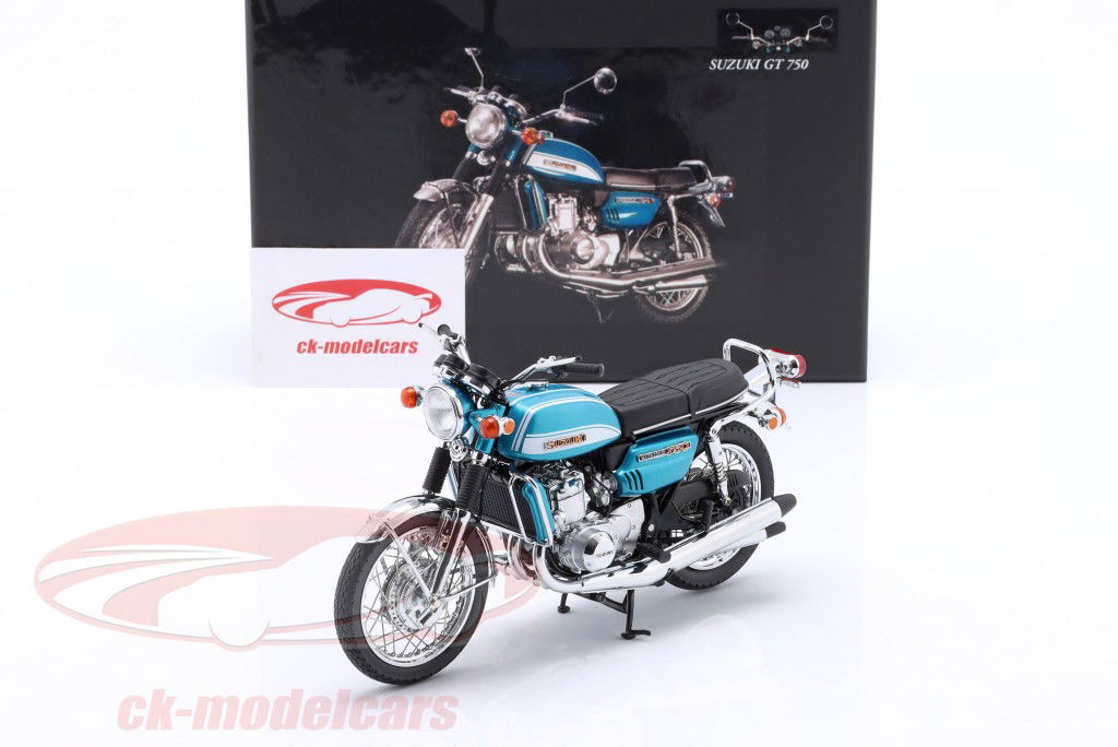 Suzuki GT 750 J Año de construcción 1973 azul verdoso metálico 1:12 Minichamps