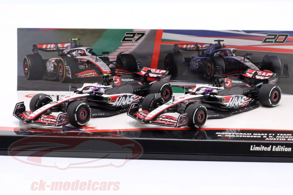 2-Car Set Hülkenberg #27 & Magnussen #20 EUA GP fórmula 1 2023 1:43 Minichamps