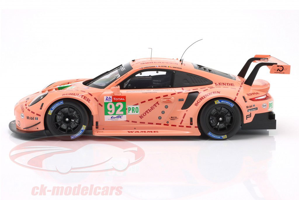 Porsche 911 (991) RSR #92 Ganhador LMGTE-Pro 24h LeMans 2018 Pink Pig 1:12 Ixo