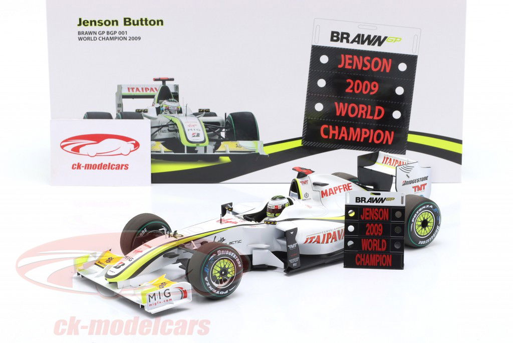 Jenson Button Brawn BGP001 #22 fórmula 1 campeón del mundo 2009 1:18 Minichamps