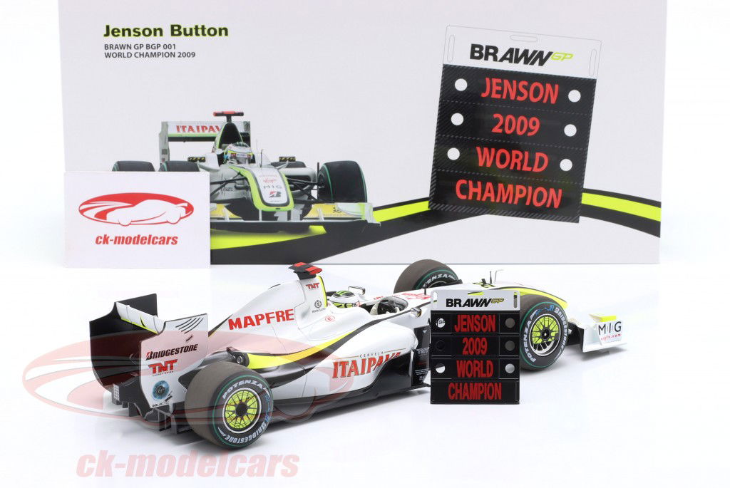 Jenson Button Brawn BGP001 #22 fórmula 1 campeón del mundo 2009 1:18 Minichamps